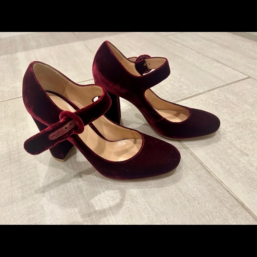 Gianvito Rossi Burgundy Velvet Mary Jane Heels